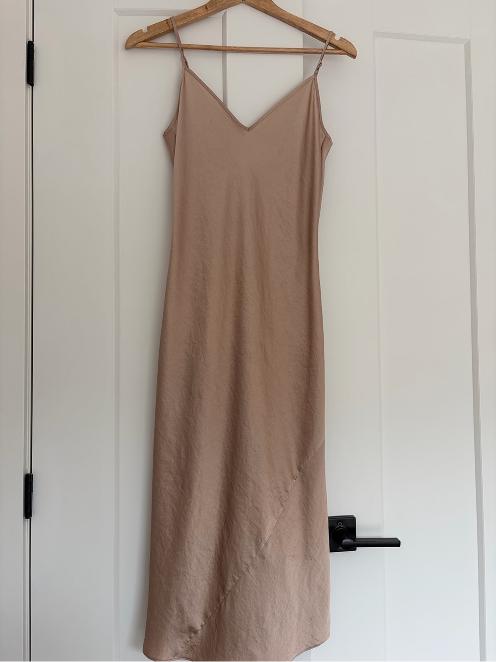 Aritzia Wilfred Nude Tan Slip Midi Dress - V-Neck Spaghetti Straps